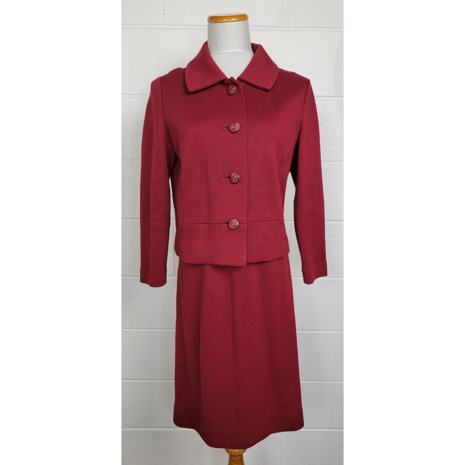 Vintage 1960's Kimberly Knitware 2-Piece Red Knit Wool Jacket Top & Skirt 12